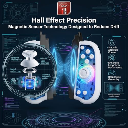 Ynnevation Hall Effect Controller Compatible with Switch, Switch OLED Lite and Switch 2 with Magnetic Charging Adapters Included Wireless RGB Gamepad with Programmable Back Buttons Turbo Motion Control