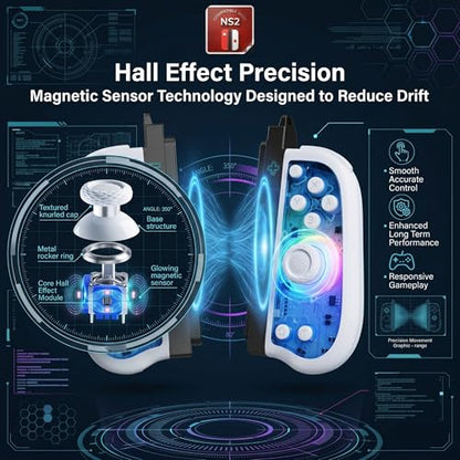 Ynnevation Hall Effect Controller Compatible with Switch, Switch OLED Lite and Switch 2 with Magnetic Charging Adapters Included Wireless RGB Gamepad with Programmable Back Buttons Turbo Motion Control