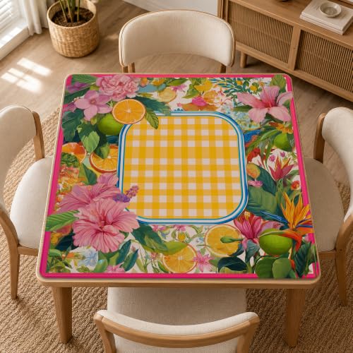 Mahjong Mat–31.5 x 31.5 Tropical Flower American Mahjong Table Mat, Non Slip Noise Mahjong Gaming Table Cover for Mahjong, Poker, Card, Board Tile Games - color: Tropical Flower