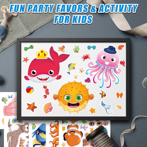 48 Sheets Create Funny Ocean Animals Stickers, Make a Face Stickers for Boys and Girls, Travel Sticker Books, Party Favors, Birthday, Home, School and Activities Gifts for Kids Ages 3+ - style: Underwater Animal