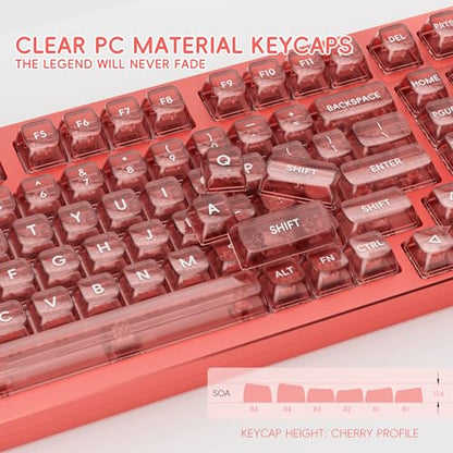 kutethy KY98 Wireless Mechanical Keyboard with Transparent Keycaps,Full Aluminum CNC,Hot-swappable,Pre-lubed Clicky Switches,Gasket Structure,RGB Backlit,BT5.0/2.4G/USB-C Wired (Red) - color: Red
