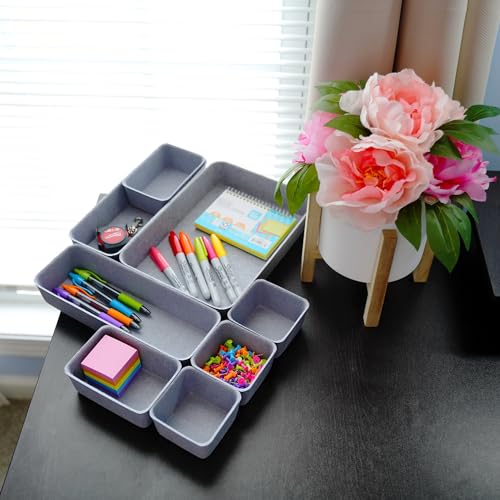 Welaxy Minimalist 8pc Felt Desk Drawer Organizer Glacier Gray Bins - color: Glacier Gray