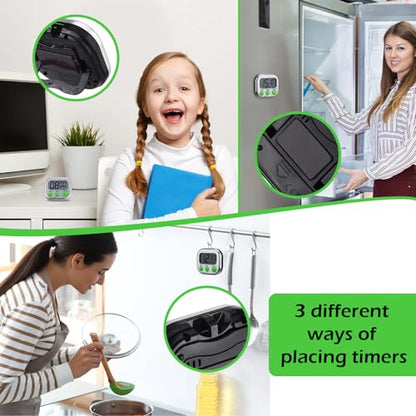 Leumoi 24 Pack Multi-Function Digital Timers with Magnetic Back, Large LCD Display, Loud Alarm, Count up & Countdown, Memory Function for Cooking, Classroom, Study, Exercise & Work(Sliver and Green) - color: Sliver and Green