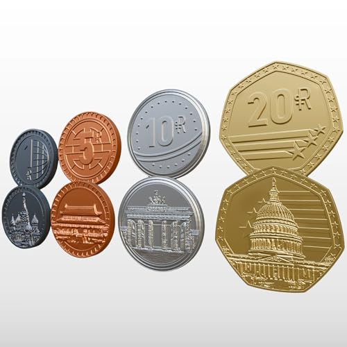 World Order: Metal Coins - 85 Collectible Pieces, Board Game Upgrade Components, Replace Base Cardboard Money, Multiple Denominations, Economic Set - style: Metal Coins