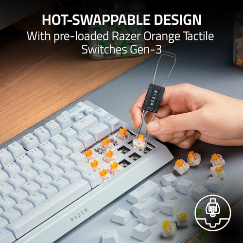 Razer BlackWidow V4 75% Mechanical Gaming Keyboard: Hot-swappable Design - Compact & Durable - Orange Tactile Switches - Chroma RGB - MF Roller & Media Keys - Comfortable Wrist Rest - White (Renewed) - color: White