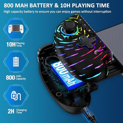 MystNova Wireless Phone Controller for iPhone & Android - Mobile Gamepad with Hall Effect Joysticks, Compatible with Xbox/Steam Link/Cloud Gaming, Ergonomic Design, Long Battery Life(Black-Ripple) - color: Colorful