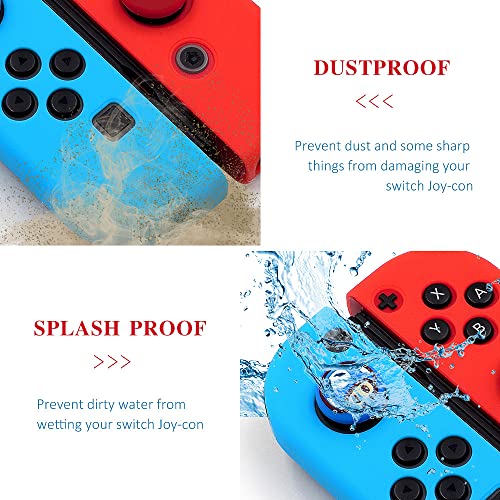 Switch Controller Skin, Anti-Slip Silicone Grips Covers Soft Ultra-Thin Protective Cover Case for Switch Controller (Black) with 2 Cute Thumb Grip Caps