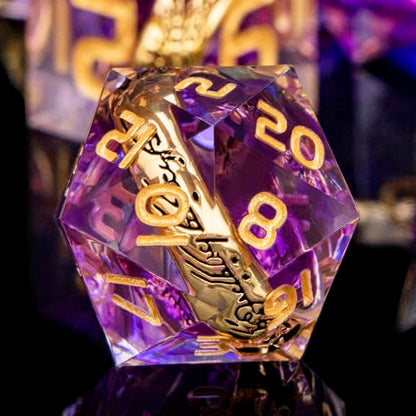 Magic Golden Ring DND Dice Set Sharp Edge Red Resin Dice with Box, for use with RPG D&D Tabletop Games Lord D and D Polyhedral Dice Set - color: Ring - Purple-1