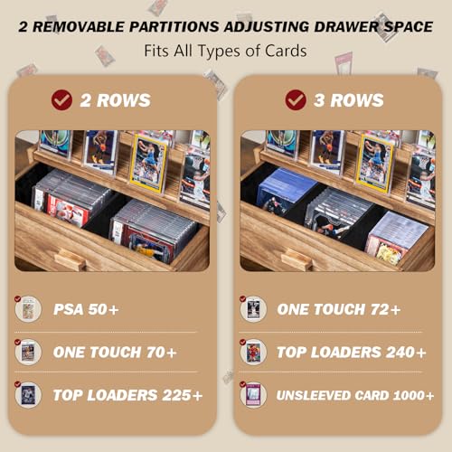 Emfogo Trading Card Display, 3-Tier Card Display Case with Custom Drawer, Wood Graded Card Display with Supporters and Dividers, Sports Card Display Case (Brown) - color: Rustic Brown