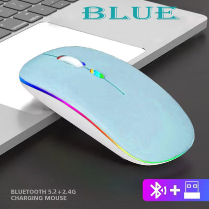 Guiheng Wireless Bluetooth Mouse,LED Dual Mode Rechargeable Silent Slim Laptop Mouse,Portable(BT5.2+USB Receiver) Dual Mode Computer Mice,for Laptop,Desktop Computer,ipad Tablet,Phone,TV (Blue) - color: blue