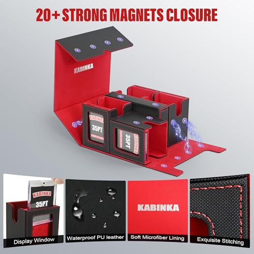 Kabinka Card Deck Box for MTG Commander, Holds 400+ Double-Sleeved Cards, 5 IN 1 Detachable Card Case with Dice Tray, Fits Magic/TCG Cards, 4 Magnetic Card Holders & Dividers (Black Red) - color: Black& Red