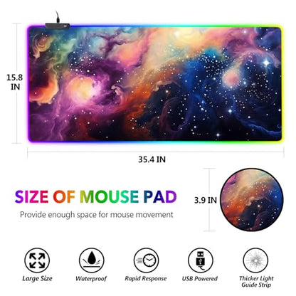 AIMSA RGB Mouse Pad LED Gaming Mouse Pad with 14 Lights Modes, Non-Slip Rubber Base Computer Carpet Desk Mat for PC Laptop (35.4 x 15.8 inch) Colorful Ink Starry Sky - color: Colorful Ink Starry Sky