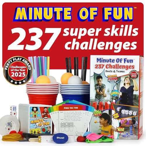 Funwares Original 237 Minute of Fun Games - Minute to Win It Family Party & Travel for Kids & Adults, 2-12 Players! Ready to Play Right Out of The Box!