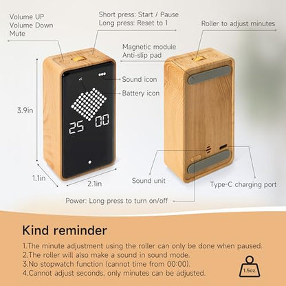 Visual Timer, Rechargeable Digital Hourglass Timer with LED Display | Large display, magnetic back and adjustable volume for classroom, kitchen, fitness, study and kids learning - color: Wood Grain Finish