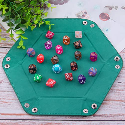 SIQUK 4 Pieces Dice Tray Set Foldable Dice Trays Hexagon Dice Rolling Tray PU Leather Dice Holder for Dice Games like RPG, DND and Other Table Games(Orange, Yellow, Cyan, Violet) - color: Orange, Yellow, Cyan and Violet