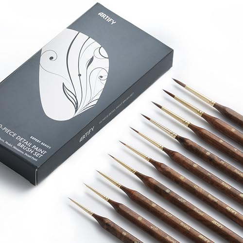 Artify Miniature Paint Brushes, Detail Brushes for Paint by Numbers, 10 Sizes Fine Detail Brushes for Paper Painting, Precision Brushes for Acrylic, Watercolor, Oil - color: 10pcs