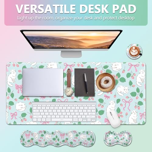 AIMSA Keyboard Wrist Rest Large Mouse Pad Wrist Support Combo, Bows and Kittens Keyboard Pad Desk Mat, Ergonomic Wrist Rest Cushion Pad for Home Office Gaming - color: Bows and Kittens