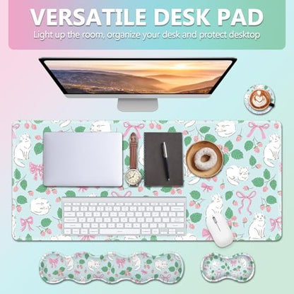 AIMSA Keyboard Wrist Rest Large Mouse Pad Wrist Support Combo, Bows and Kittens Keyboard Pad Desk Mat, Ergonomic Wrist Rest Cushion Pad for Home Office Gaming - color: Bows and Kittens