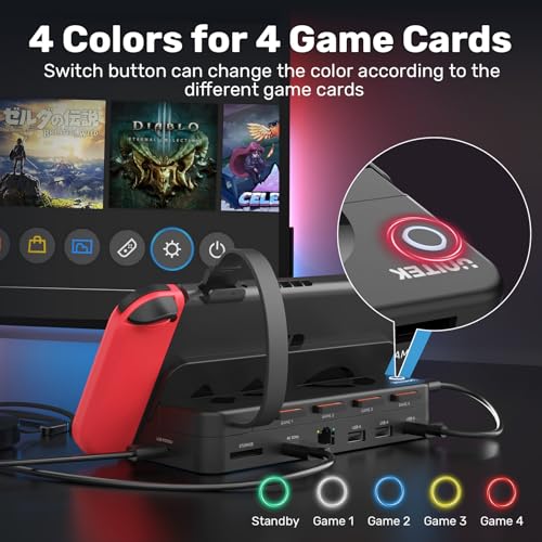 Unitek Nintendo Switch Dock Station with 4K HDMI/USB 3.0 PD Charging Port | Switch TV Dock+Game Card Reader,4 Card Slot for Switching Game by Wireless Remote Controller,Remote Control,Play & Charge