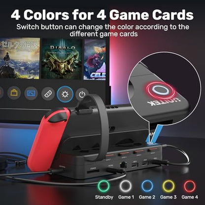 Unitek Nintendo Switch Dock Station with 4K HDMI/USB 3.0 PD Charging Port | Switch TV Dock+Game Card Reader,4 Card Slot for Switching Game by Wireless Remote Controller,Remote Control,Play & Charge