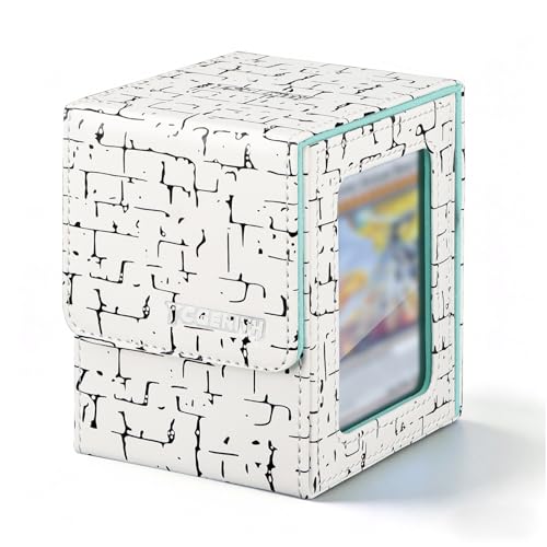 MTG Commander Deck Box with Display Window, Magnetic Closure Card Case Holds 100+ Double-Sleeved Cards, PU Leather TCG Storage Box Compatible with PTCG, Sports & Trading Cards (White) - color: White