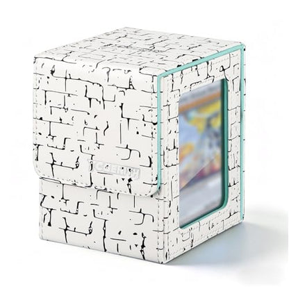 MTG Commander Deck Box with Display Window, Magnetic Closure Card Case Holds 100+ Double-Sleeved Cards, PU Leather TCG Storage Box Compatible with PTCG, Sports & Trading Cards (White) - color: White