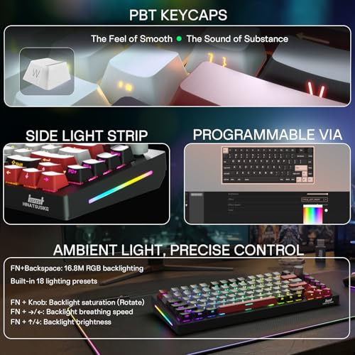 H83 PRO Wireless Mechanical Gaming Keyboard 75% Layout, Gaming Equipment Gasket Mounted - Hot Swappable Cardamom Switches, PBT Keycaps, RGB Backlit, USB-C/2.4G/BT5.0 for Win/Mac/Linux - color: H83 Pro Crimson Frost