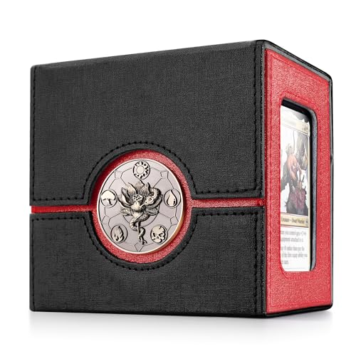 Kabinka Commander Deck Box for MTG with Dice Tray, Holds 100 Double-Sleeved Cards,Card Deck Box with Metal Emblem for TCG/PTCG, Cards Storage Case with 35PT Magnetic Card Holder (Black& Red, Lotus) - color: A1-Black& Red, Lotus