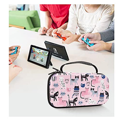 CutebriCase Nintendo Switch Case OLED Model 2021 & 2017, Cat Pink, Hybrid Hard Shell, 16 Game Card Slot, Portable Handle - color: Pink Cats