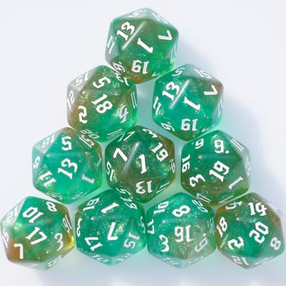 10PCs D20 Polyhedral Dice Set 22mm for DND RPG MTG Dungeons and Dragons Dice (Green+Curry) - color: Green+curry