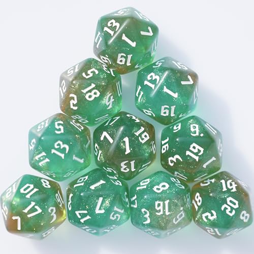 10PCs D20 Polyhedral Dice Set 22mm for DND RPG MTG Dungeons and Dragons Dice (Green+Curry) - color: Green+curry