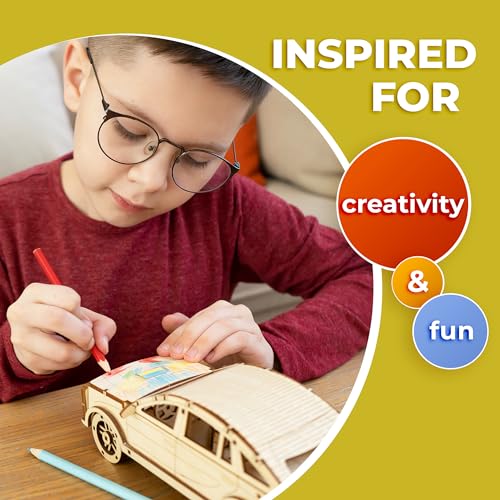CG Games 3D Wooden Puzzles, CARSTERY E13 Car Model Kit. Self Building Vehicle DIY Kits, Wood Puzzle Models for Kids to Build, Brain Teaser Educational Puzzle Gifts for 8 Years Old and Up