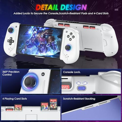 Moonag Switch Controllers Compatible with Nintendo Switch/OLED, Hall Effect One-Piece Controllers with 6-Axis Gyro, Motion Control, Wake-up, Dual Vibration, Turbo, 1000mAh Battery, White - color: White
