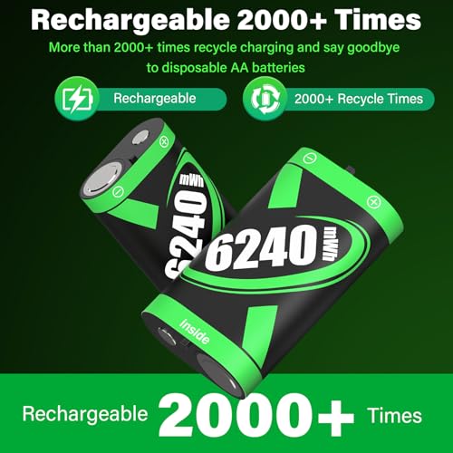Rechargeable Battery Pack for Xbox Controller, 2x6240mWh Rechargeable Batteries Pack for Xbox One/Xbox Series X|S Xbox One S/Xbox One X/Xbox One Elite Controller Accessories Play and Charge Kit