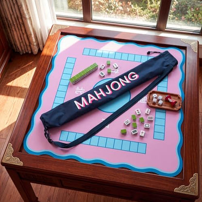 35 Inch Long Mahjong Mat Bag Waterproof Mahjong Mat Storage Carrying Bag Double Strapped Polyester Drawstring Lightweight Holder for Board Games Storage-mat Not Included(Navy Blue) - color: Navy Blue