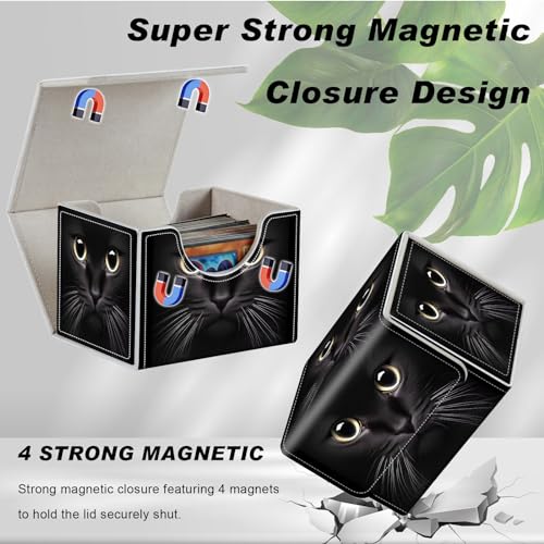 Card Game Storage Box TCG Deck Box MTG Card Box Organizer Trading Card Case Commander Deck Box TCG Card Storage Box Magnetic Closure Creative Pattern Up to 200 Cards, Cute Black Cat With Big Eyes - color: Cute Black Cat With Big Eyes