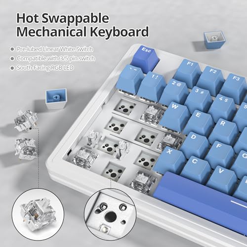 Owpkeenthy 75 Percent Gaming Keyboard Gasket Mounted,87 Key Wired TKL Mechanical Keyboard Hot Swappable Linear Pre-lubed Linear Switch South-Facing RGB Backlit for PC Laptop (N-Blue) - color: N-Blue/White
