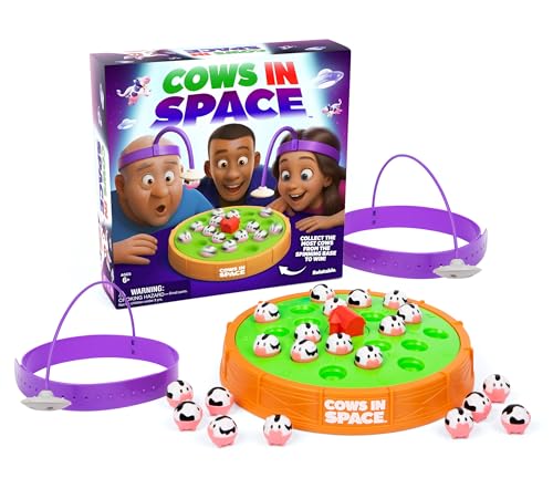 Cows in Space By Relatable - 2026 Toy of The Year Finalist, The Kid-Friendly Extraterrestrial Fun 2 Player Games - Includes 2 UFO Headbands, 1 Electronic Spinning Base, 21 Cows, and Instructions