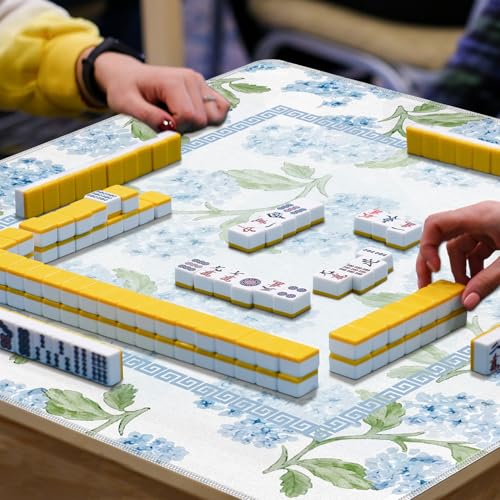 Blue Hydrangea Floral Mahjong Mat 31.5"x31.5", Grandmillennial Blue Flower Non-Slip Noise Reduction Gaming Mat for American Mahjong Poker Card Board Games Dominoes - color: Blue Hydrangea
