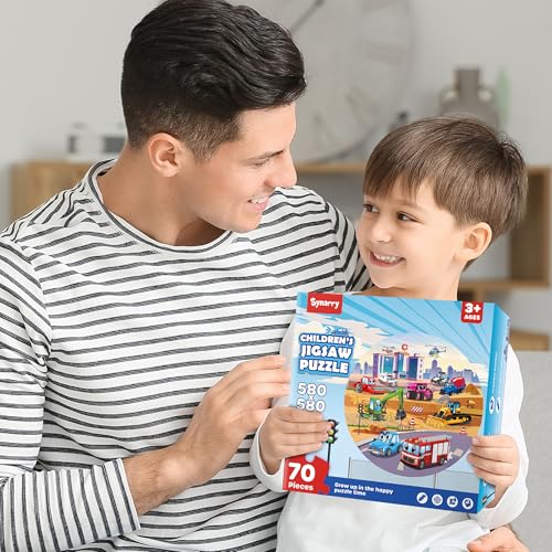 SYNARRY Vehicle Floor Puzzle for Kids Ages 3-5, Large 70 Piece Puzzle for Kids Ages 4-6, Preschool Toys Gifts for 3 4 5 6 7 8 Years Old Boys Girls Children, Easter Basket Stuffers for Boys Girls - style: Vehicle