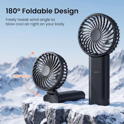 HandFan 2026 𝐔𝐩𝐠𝐫𝐚𝐝𝐞𝐝 Handheld Fan, Hands Free Necklace Fan with lanyard, 8000𝐦𝐀𝐡, 38 Hours Cooling Runtime,180° Foldable (Black) - color: Clear‑Blade Classic Black