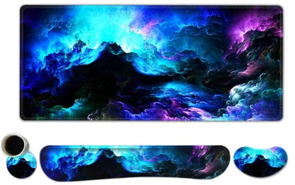 AIMSA Keyboard Mouse Pad Wrist Rest Set, Extended Desk Mat+ Ergonomic Mouse Pad with Wrist Rest+ Keyboard Wrist Support+ Coaster, 35x15.7in Large Mousepad for Home Office, Nebula Galaxy - color: Gorgeous Nebula Galaxy