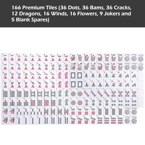 American Mahjong Game Set, 166 Premium White Tiles, 4 All-in-One Color Rack/Pushers, Complete Mahjong Set Blue Carrying Bag - color: Blue