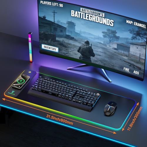 TARKARI Magnetic Wireless Charging RGB Mouse Pad, Large Gaming Desk Mat Waterproof, 31.5"x11.8" Black Mousepad, Ultra-Smooth Surface, Non-Slip Rubber Base, Desk Pad for Keyboard Laptop - color: Black