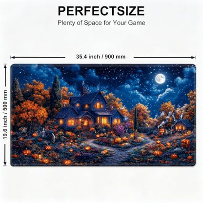 for MTG Playmat, Custom Trading Card Game Mat 35.4 x 19.7 in | Autumnal Pumpkin Grove Premium Non-Slip Rubber Base, Water-Resistant & Stitched Edges, Personalized High-Definition Art - color: Autumnal Pumpkin Grove, size: 35" x 20" Regular