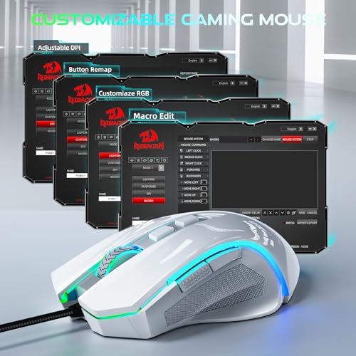 Redragon M602 Gaming Mouse, Ergonomic RGB Gaming Mouse Wired with 7200 Adjustable DPI, 9 Programmable Buttons, Professional Software for Gamer Office [White] - color: White