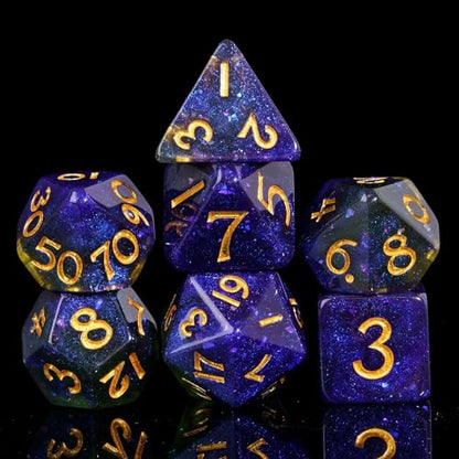 DND Dice Set Glitter Polyhedral Dice Purple-Green for Tabletop Games | Leather Storage Bag, DM Gift, for Dungeons and Dragons Role Playing Games - color: Glitter-purple&green