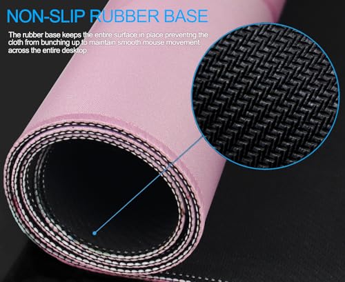 Large Mouse Pad, Gaming Pad with Non-Slip Rubber Base, Waterproof Mousepad with Stitched Edges, XXL Computer Long Keyboard Mouse Mat for Gamer, Office & Home, 31.5" x 15.7", Marble Pink - color: Marble Pink, size: 31.5L x 15.7W inches
