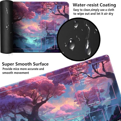 MTG Playmat 24x14 Inch | Optional Game Zone Layout | Non-Slip Rubber Base | Stitched Edges | Includes Free Storage Bag | for TCG, Board Games, and Desk Use(Blossombra,with Zone) - color: Blossombra, style: With zone