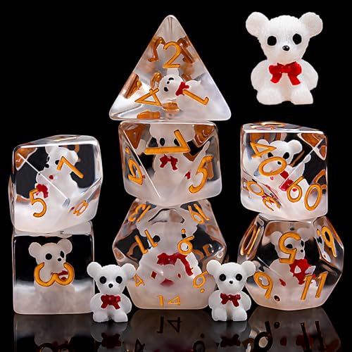 DND Resin Bear Dice Set, D&D Polyhedral Dice for Dungeons and Dragons RPG, MTG Role Playing Games D and D Dice 7pcs-Set D20 D12 D10 D8 D6 D4 - color: Bear-white